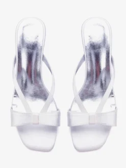 Mules de mariée à talons hauts bout ouvert nœud chaussures de mariage à talon compensé
