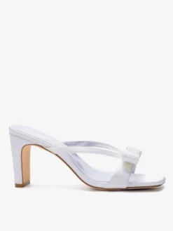 Mules de mariée à talons hauts bout ouvert nœud chaussures de mariage à talon compensé