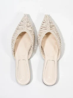 Mules plates à bout pointu pour femme sandales de plage dos nu en canne