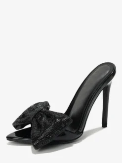 Mules à talons hauts avec strass et nœud bout ouvert escarpins à talons aiguilles et dos nu