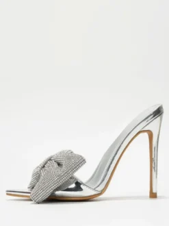 Mules à talons hauts avec strass et nœud bout ouvert escarpins à talons aiguilles et dos nu