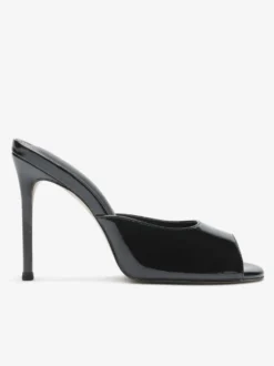 Mules à talons hauts bout ouvert sandales noires à talons aiguilles sans talon.