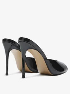 Mules à talons hauts bout ouvert sandales noires à talons aiguilles sans talon.