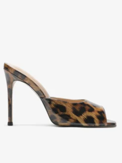 Mules à talons hauts bout ouvert sandales noires à talons aiguilles sans talon.