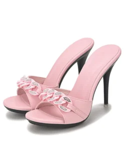 Mules à Talons Hauts Femme avec Bout Ouvert en Cuir Synthétique Unicolore