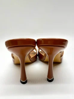 Mules à talons hauts marron à bout ouvert et sandales à talons hauts dos nu avec strass