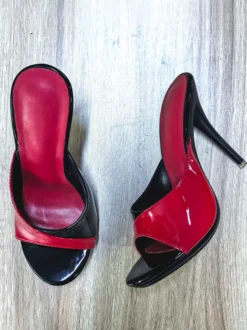 Mules à talons hauts pour femmes sandales à bout ouvert et à talons aiguilles style patchwork