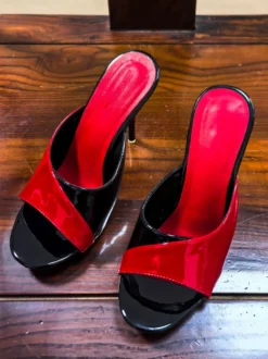 Mules à talons hauts pour femmes sandales à bout ouvert et à talons aiguilles style patchwork