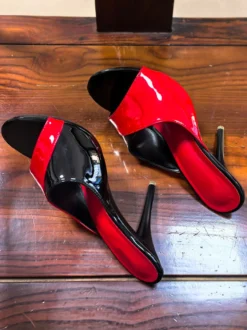Mules à talons hauts pour femmes sandales à bout ouvert et à talons aiguilles style patchwork