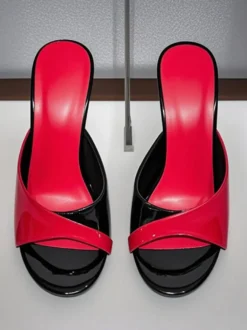 Mules à talons hauts pour femmes sandales à bout ouvert et à talons aiguilles style patchwork