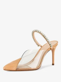 Mules à talons hauts pour femmes bout pointu strass escarpins dos nu chaussures de fête