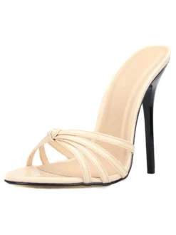 Mules à talons noirs en cuir PU à talon aiguille pour femmes