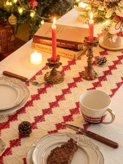 Nappe Costumes De Vacances Carreaux Polyester De Noël Rouge