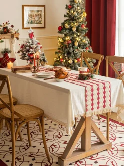 Nappe Costumes De Vacances Carreaux Polyester De Noël Rouge