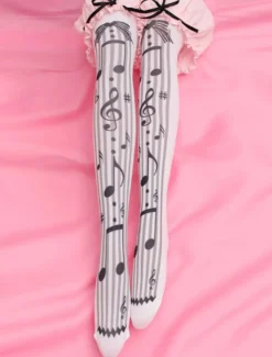 Note de musique noir chaussettes Sweet Lolita imprimé Jersey Lolita Déguisements Halloween