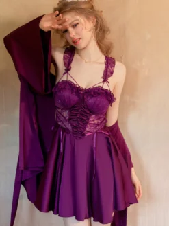 Nuisette de mariée en dentelle blanche dos nu en satin et satin lingerie femme