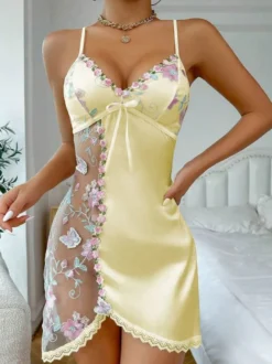 Nuisette de mariée sexy en dentelle blanche à imprimé floral effet soie style babydoll