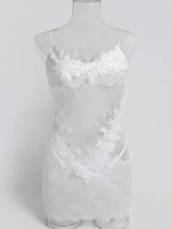 Nuisette en dentelle florale transparente mini-robe nuisette à fines bretelles et résille transparente