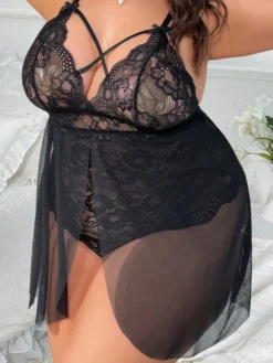Nuisette en dentelle grande taille ensemble de pyjama deux pièces en dentelle