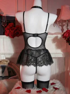 Nuisette en dentelle rose dos nu pour femme