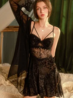 Nuisette en dentelle rose à imprimé floral armatures sexy avec coussinets
