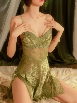 Nuisette en dentelle rose à imprimé floral armatures sexy avec coussinets