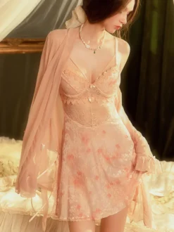 Nuisette en dentelle rose à imprimé floral armatures sexy avec coussinets
