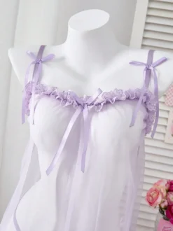 Nuisette en tulle transparent à volants et nœud papillon avec string intégré