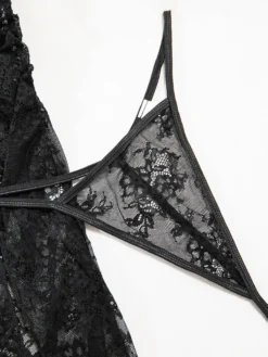 Nuisette longue noire à fleurs robe maxi en tulle transparent fendue dentelle lingerie sexy