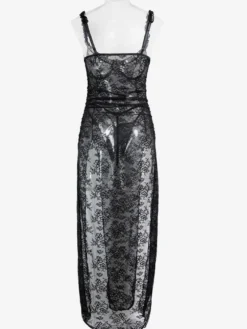 Nuisette longue noire sexy gainante dos nu découpée en polyester lingerie