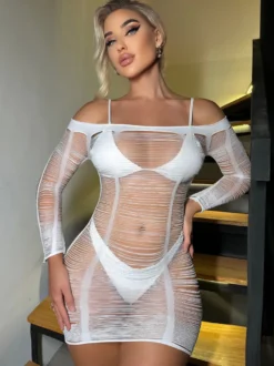 Nuisette Mini-Robe Transparent Col En Bateau En Maille Sexy