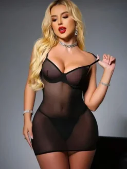 Nuisette rouge à bretelles croisées dans le dos lingerie transparente avec dos en T