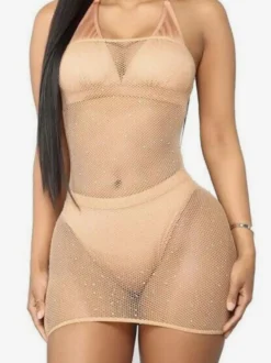 Nuisettes en Mousseline Femme Creusante Courte Moulante avec Epaule Dénudée Coupe Cintrée Unicolore Lingerie Sexy
