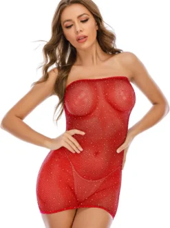 Nuisettes en Mousseline Femme Creusante Courte Moulante avec Epaule Dénudée Coupe Cintrée Unicolore Lingerie Sexy