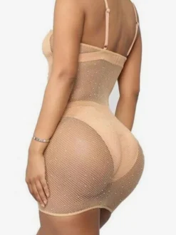 Nuisettes en Mousseline Femme Creusante Courte Moulante avec Epaule Dénudée Coupe Cintrée Unicolore Lingerie Sexy