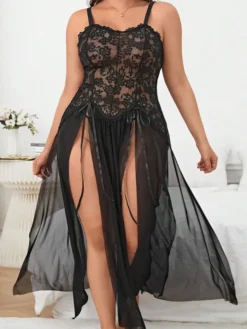 Nuisette sexy en maille fendue sur le devant pour femme grande taille