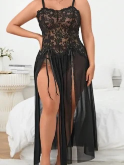 Nuisette sexy en maille fendue sur le devant pour femme grande taille