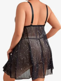 Nuisette sexy en maille noire 2 pièces pour femme grande taille