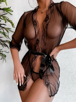 Nuisettes Femme Lingerie Sexy avec Manches Longues Coupe Cintrée à Lacets Unicolore