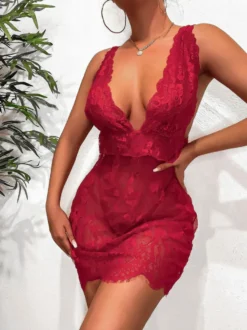 Nuisettes Femme Lingerie Sexy avec Bretelles à Col Décolleté en V Coupe Cintrée Unicolore