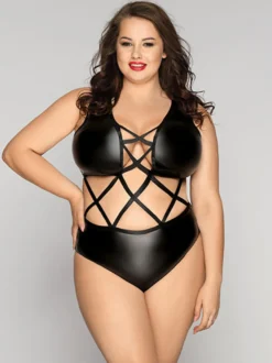 Nuisettes grandes tailles effet mouillé gaines noires croisées pour femmes nuisettes sexy