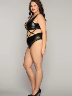 Nuisettes grandes tailles effet mouillé gaines noires croisées pour femmes nuisettes sexy