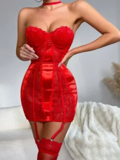 Nuisettes Lingerie Babydoll Pour Femme Rouge Polyester Sexy