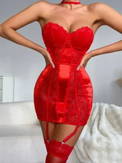 Nuisettes Lingerie Babydoll Pour Femme Rouge Polyester Sexy