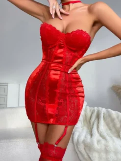 Nuisettes Lingerie Babydoll Pour Femme Rouge Polyester Sexy