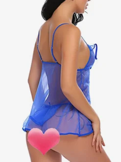 Nuisettes Lingerie Femme Noir Plissé Transparent Mousseline Pyjama Sexy