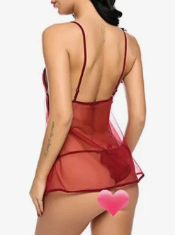 Nuisettes Lingerie Femme Noir Plissé Transparent Mousseline Pyjama Sexy