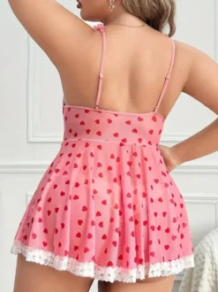 Nuisettes Lingerie Sexy Rose Volants Imprimé Polyester Robe Vêtements de Nuit Pyjama