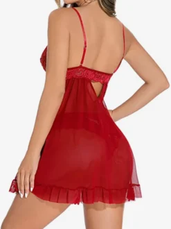 Nuisettes Lingerie Sous-Vêtement Sexy Dos Nu en Dentelle Rouge