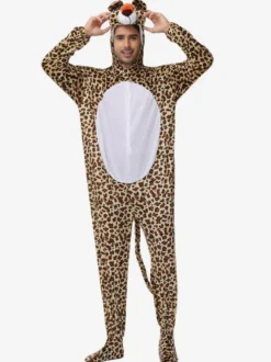 Onesie Kigurumi Pyjama Animal Adulte Léopard Polyester Combinaison Kigurumi Costumes